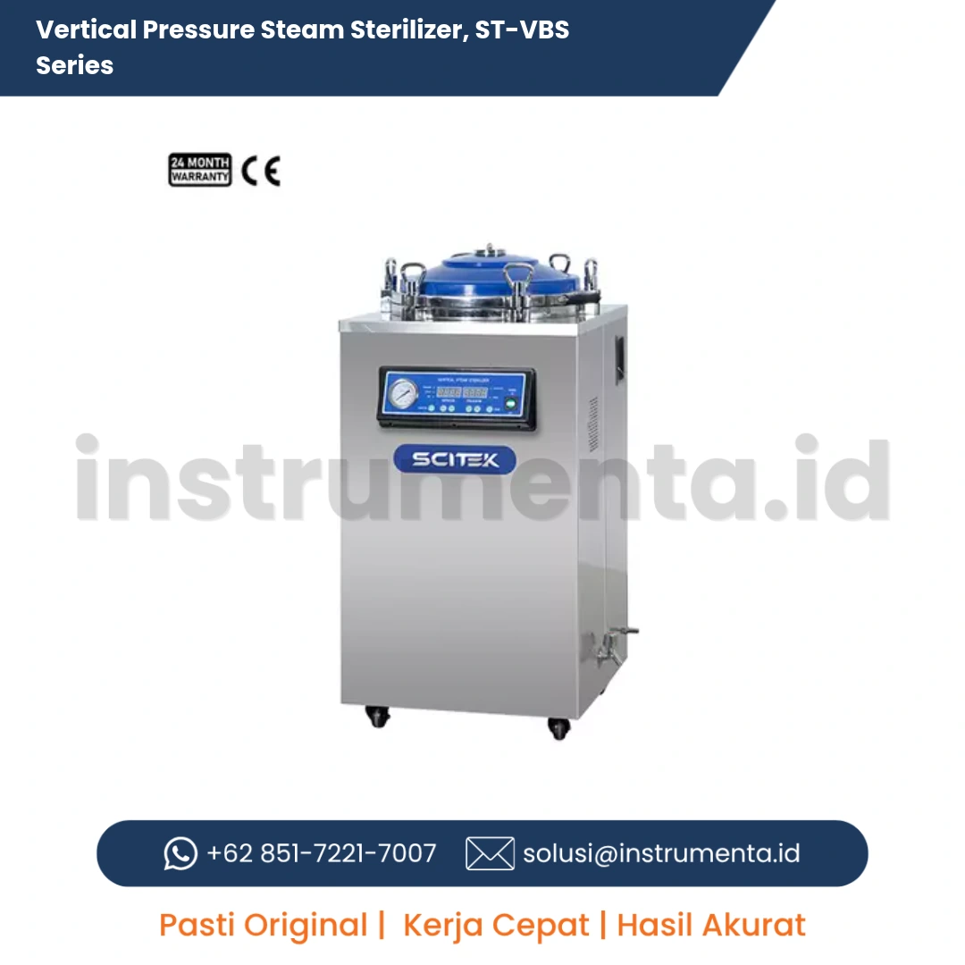 Official Supplier Vertical Pressure Steam Sterilizer Scitek ST-VBS Series Autoclave LCD Layar Sentuh dengan Sistem Pengeringan Vakum